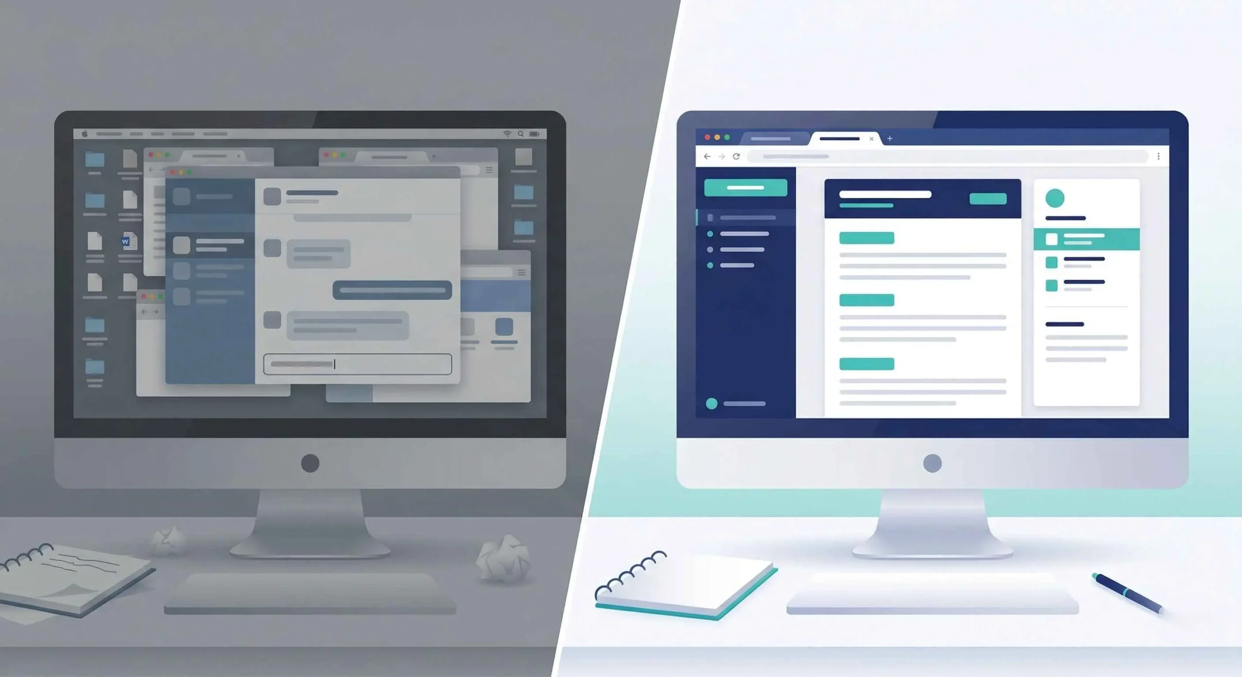 Before and after comparison — generic AI output versus structured toolkit results
